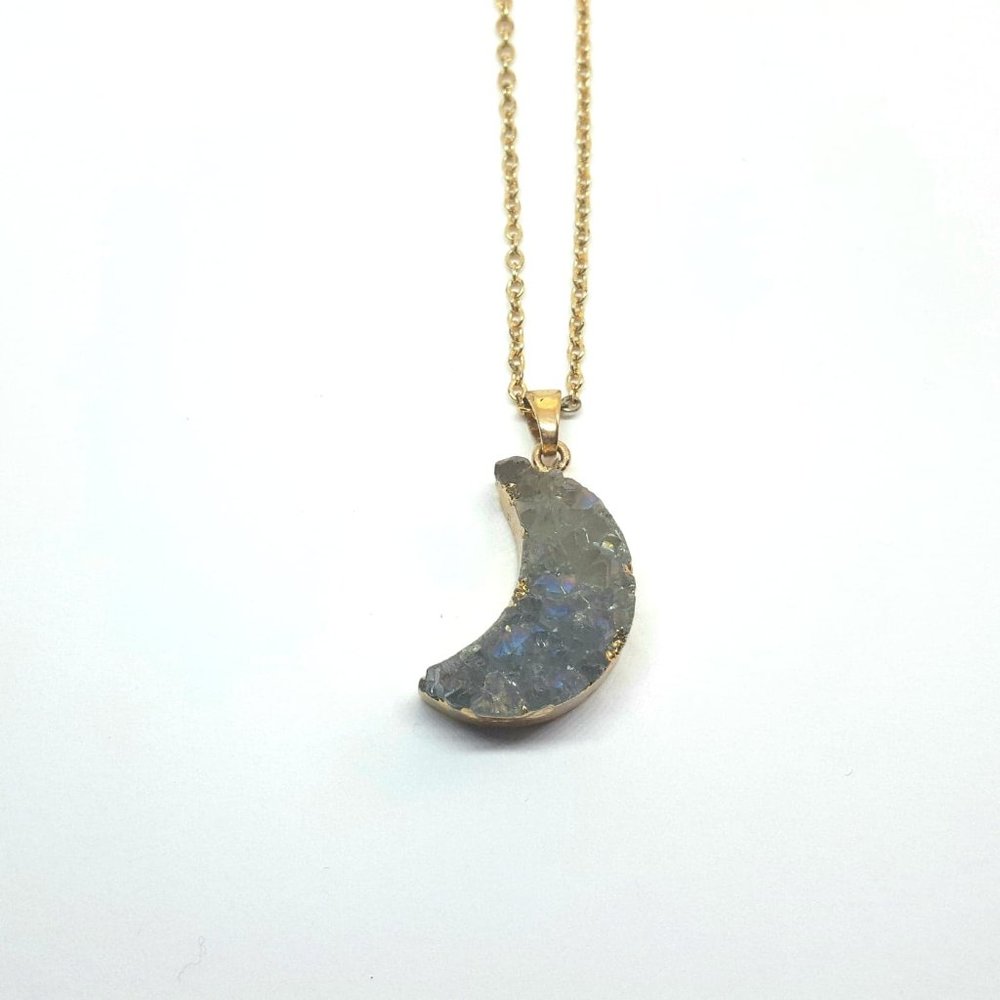 Electroplated Druzy Crescent Moon Necklace